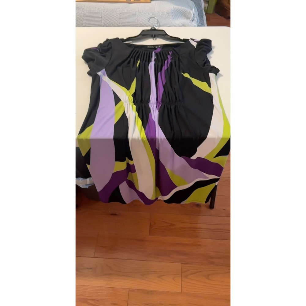 Tiana B Women's Geometric Print Dress Black Purple Green White Size M - Picture 12 of 13